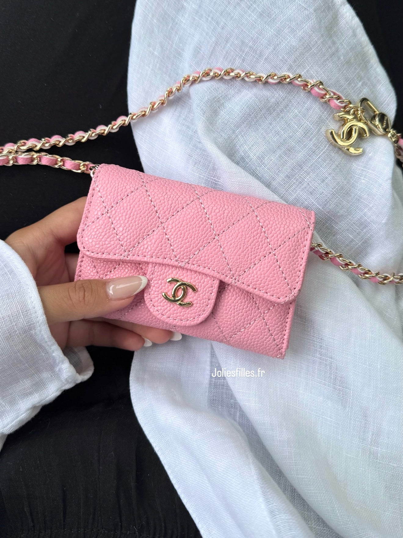 PORTE-CARTES ROSE PÂLE À BANDOULIÈRE