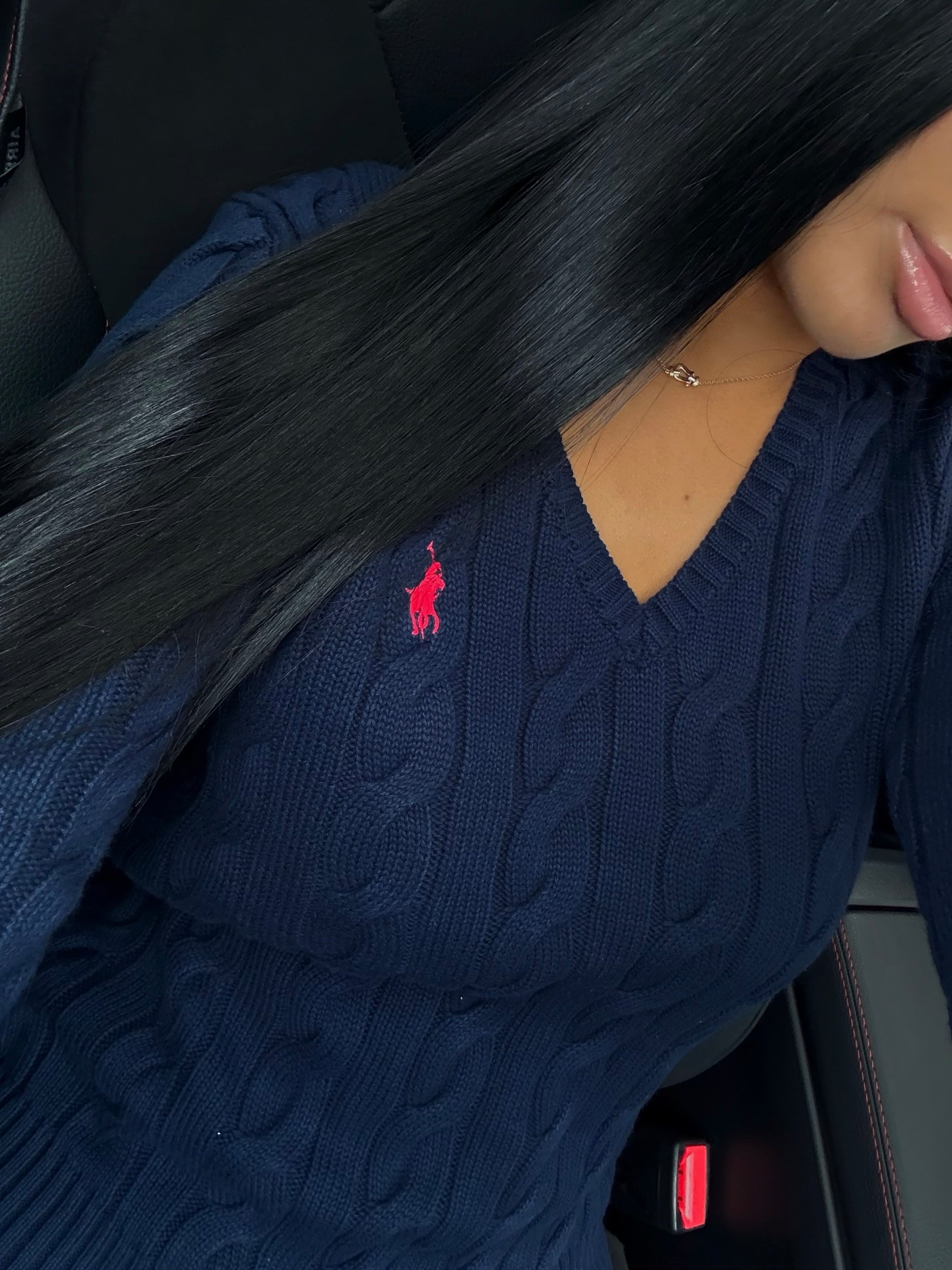 GILET EN COTON TORSADÉ MANCHE LONGUE BLEU MARINE