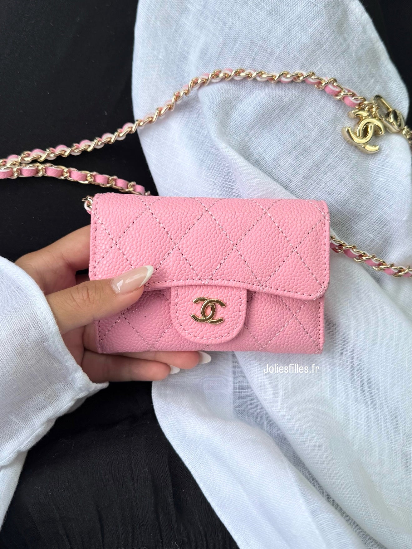 PORTE-CARTES ROSE PÂLE À BANDOULIÈRE